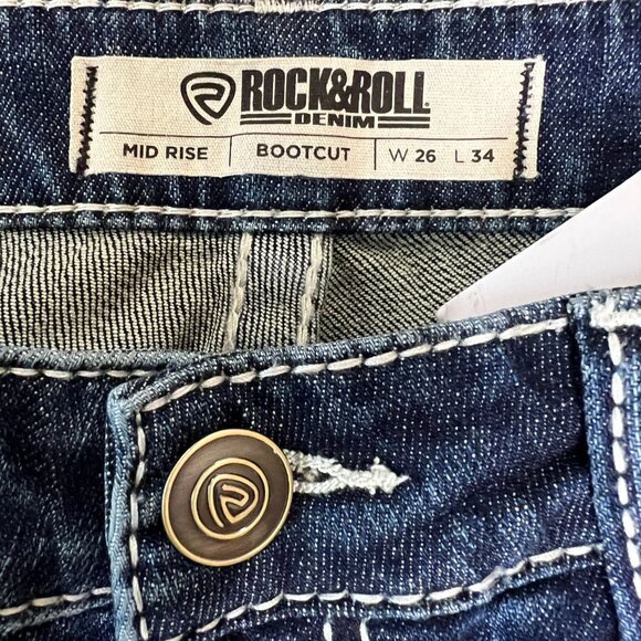 Rock & Roll Denim Mid Rise Bootcut Longhorn Women's Western Jeans (26x34) NEW - Picture 11 of 13